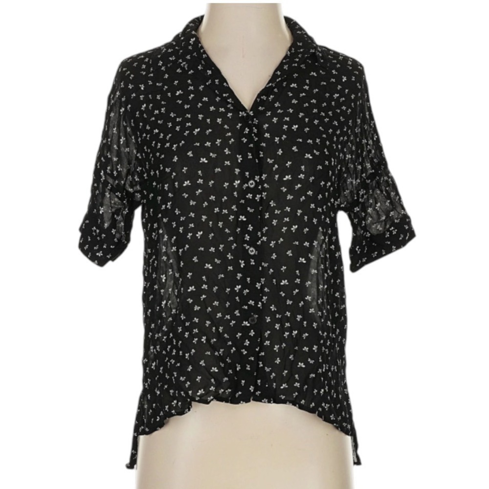 STOCKHOLM ATELIER &Other Stories SHEER BLACK FLORAL TOP Button-Up Oversized SZ 2